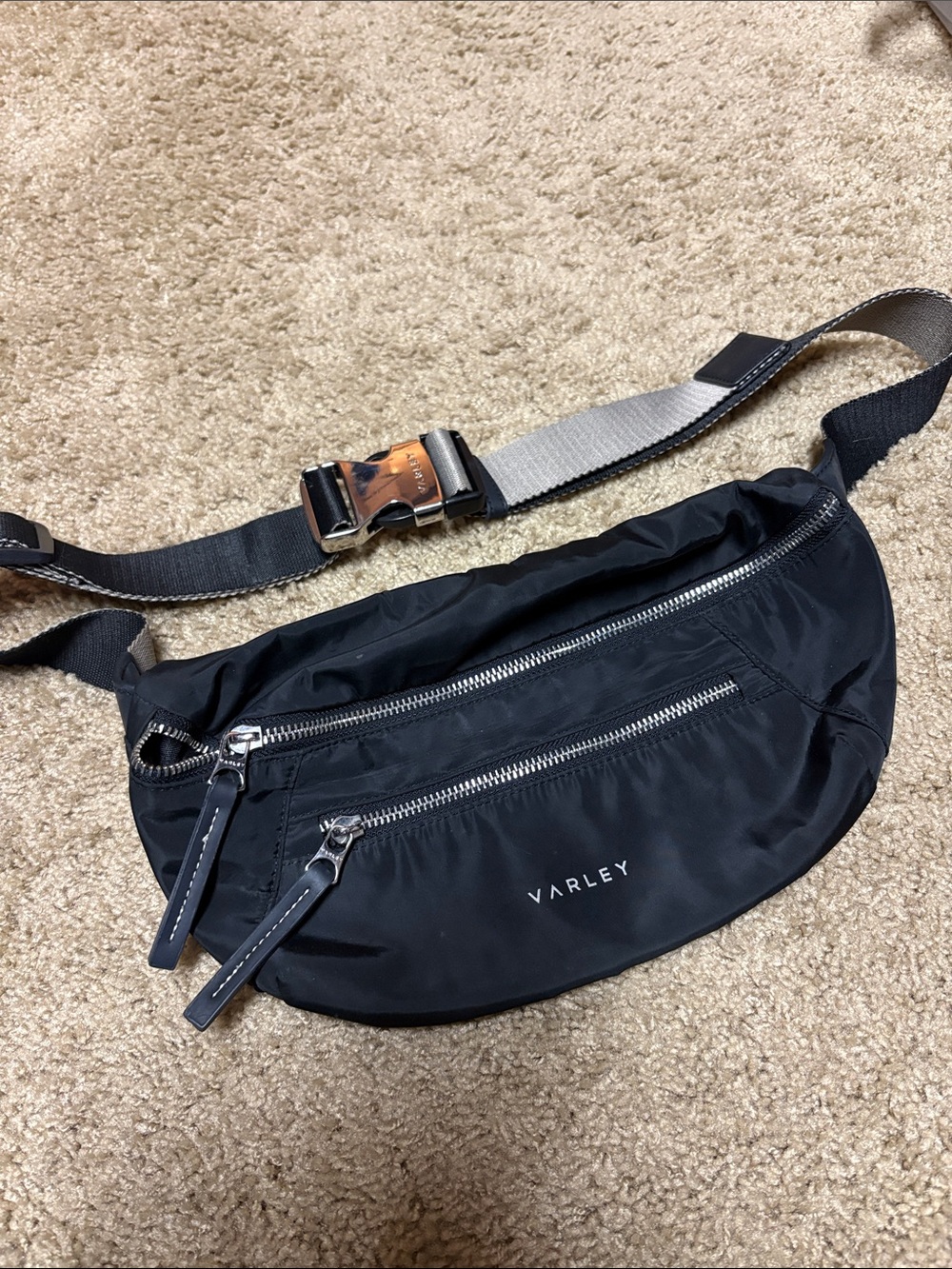 Varley Black Nylon Waist Pack with Silver Hardware